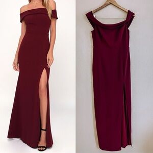 Aveline Burgundy Off-the-Shoulder Maxi Dress